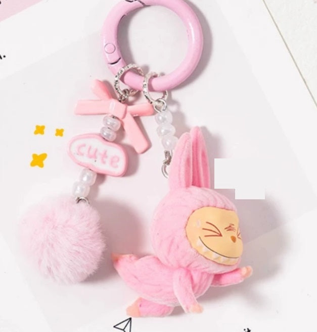 Flocked Mini Confident Labu Keychain 5CM Lazy Yoga