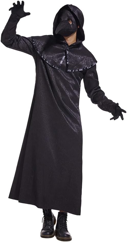 Halloween Plague Doctor Costume for Bird Beak Mask, Black Cloak Robe with Hood Costume