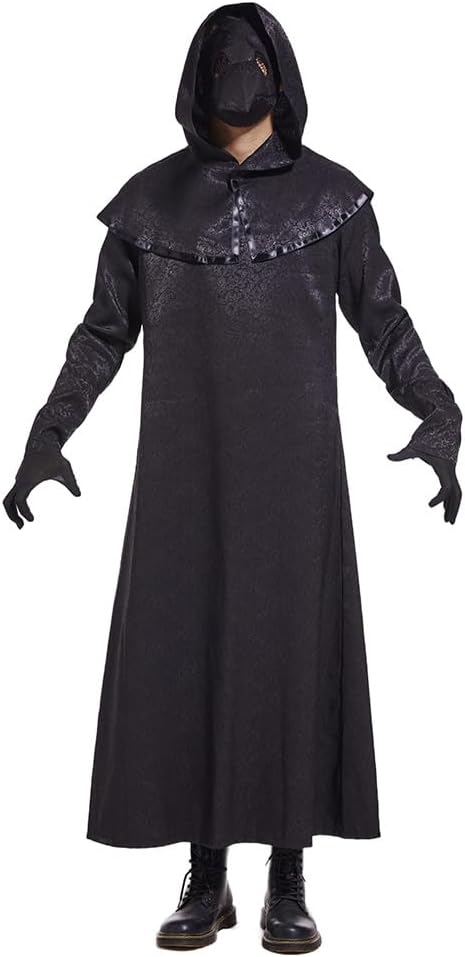 Halloween Plague Doctor Costume for Bird Beak Mask, Black Cloak Robe with Hood Costume