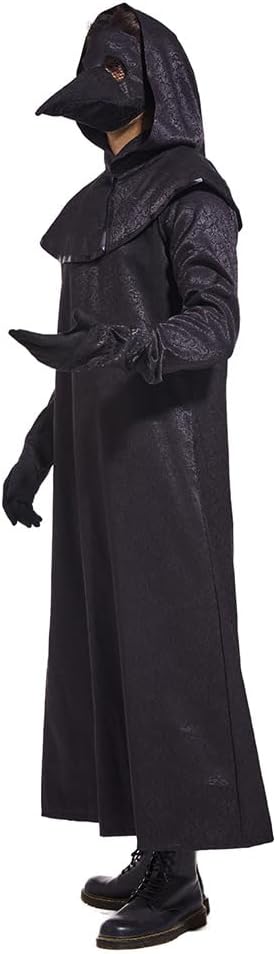 Halloween Plague Doctor Costume for Bird Beak Mask, Black Cloak Robe with Hood Costume