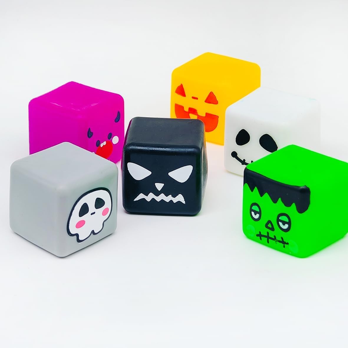 6 Pcs Halloween Squishies Fidget Toys Stress Cubes, Stress Balls Halloween Party Favors for Kids, School Classroom Prizes for Students, Hlalloween Goodie Bags Stuffers Gifts for Kids