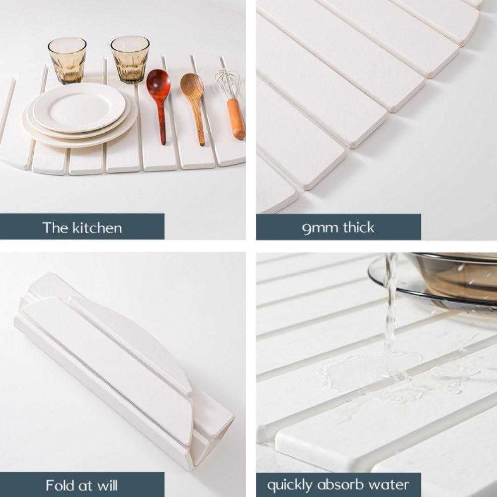 Large Stone Dish Drying Mats for Kitchen, Drying Mat for Collapsible Absorbent Countertop Mat
