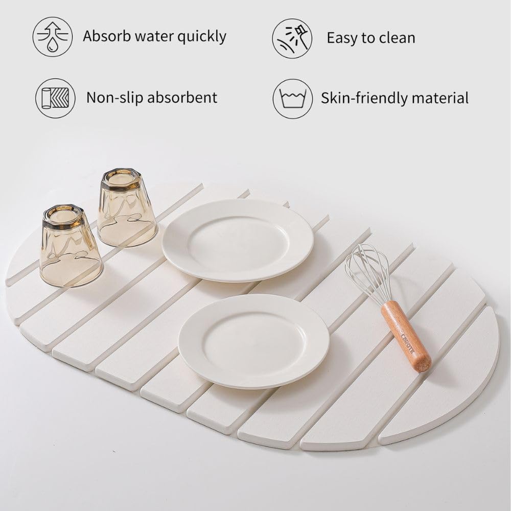 Large Stone Dish Drying Mats for Kitchen, Drying Mat for Collapsible Absorbent Countertop Mat