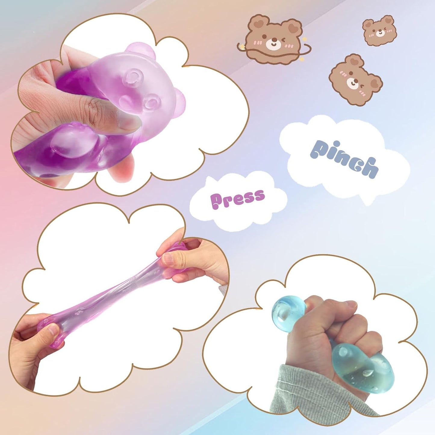 2 Pcs Gummy Bear Fidget Squeeze Toys, Stress Ball Sensory Relief Toy, Filled Squishies Toys