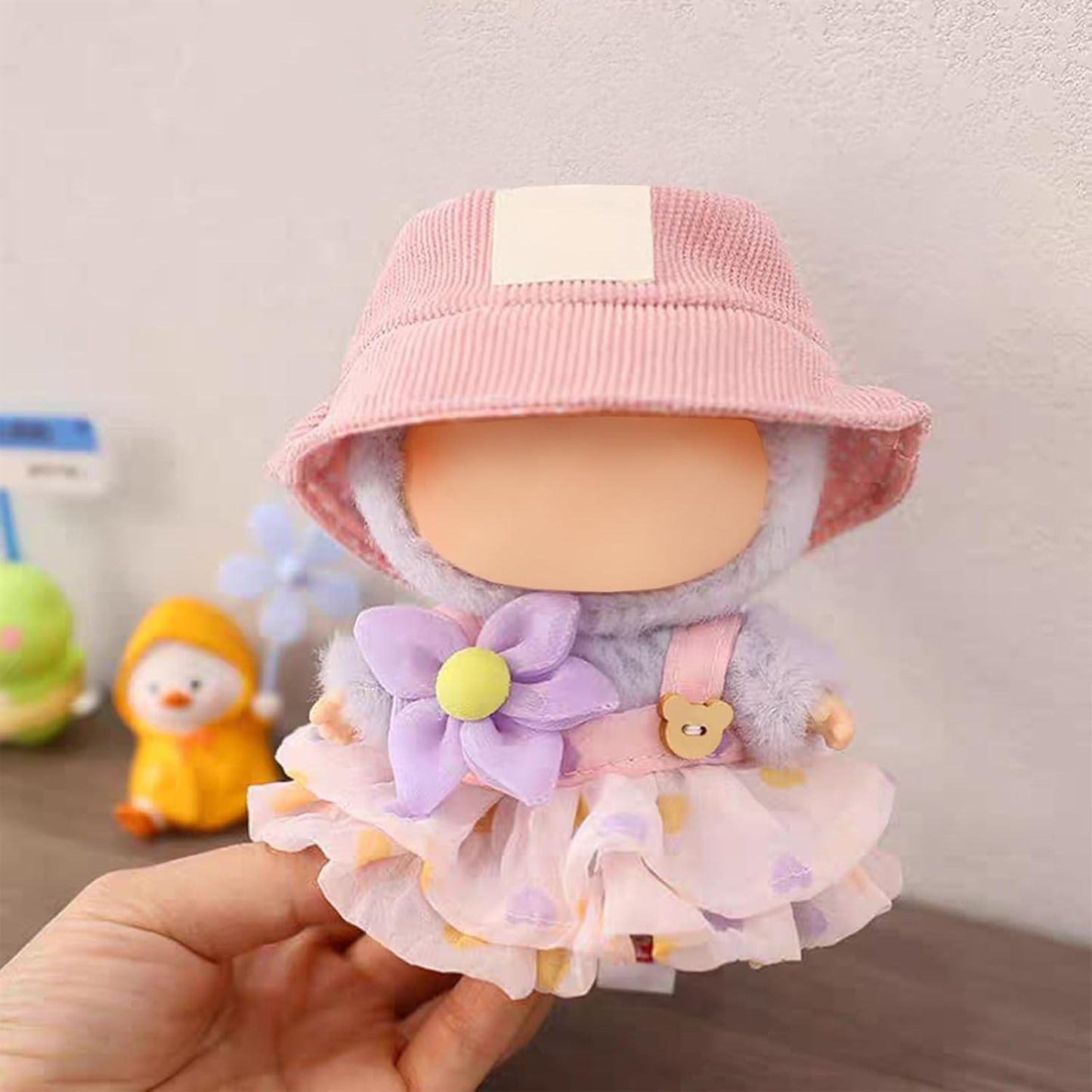 Pink Doll Clothes Compatible with 15cm & 17cm, 3 Piece Set Fashion Hat Skirt Flower Outfit Premium Cute Dress