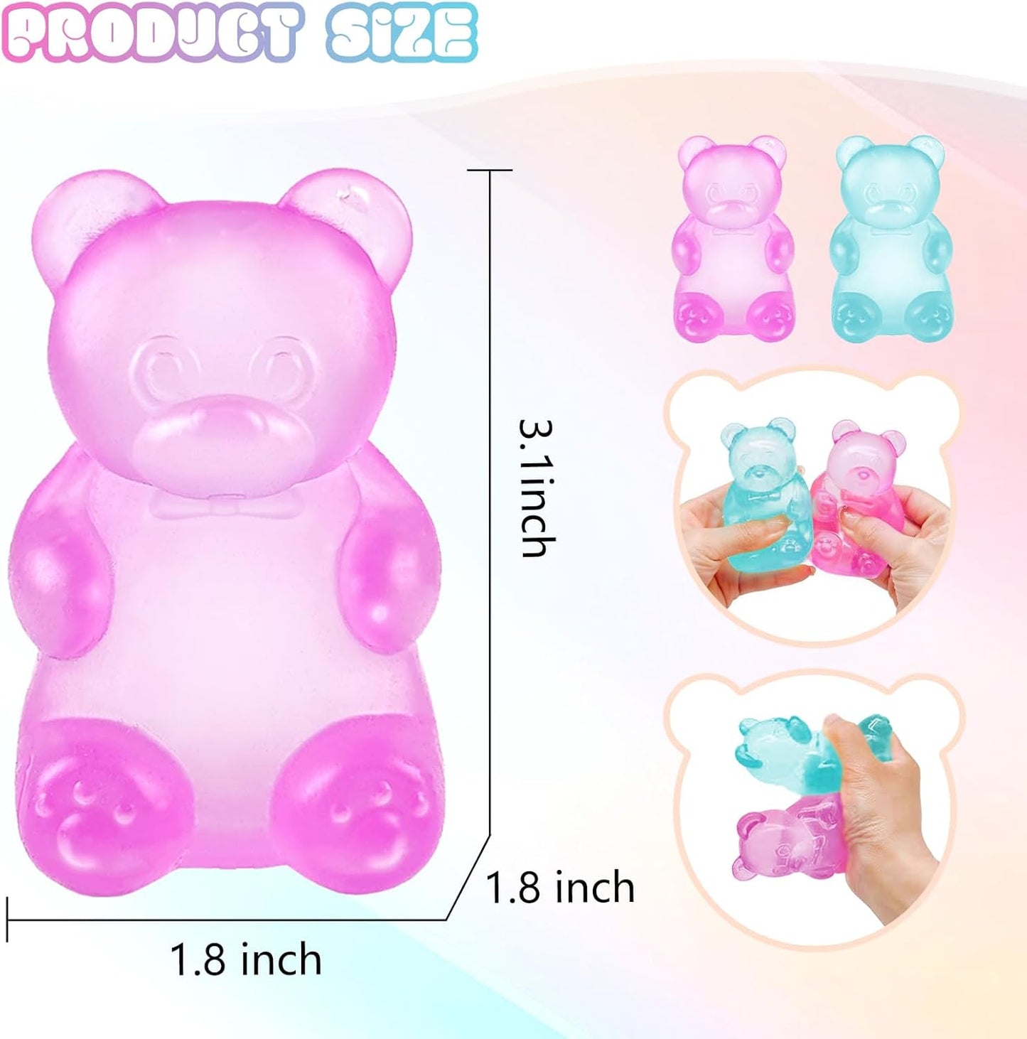 2 Pcs Gummy Bear Fidget Squeeze Toys, Stress Ball Sensory Relief Toy, Filled Squishies Toys