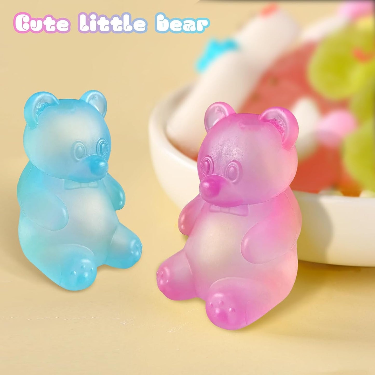2 Pcs Gummy Bear Fidget Squeeze Toys, Stress Ball Sensory Relief Toy, Filled Squishies Toys