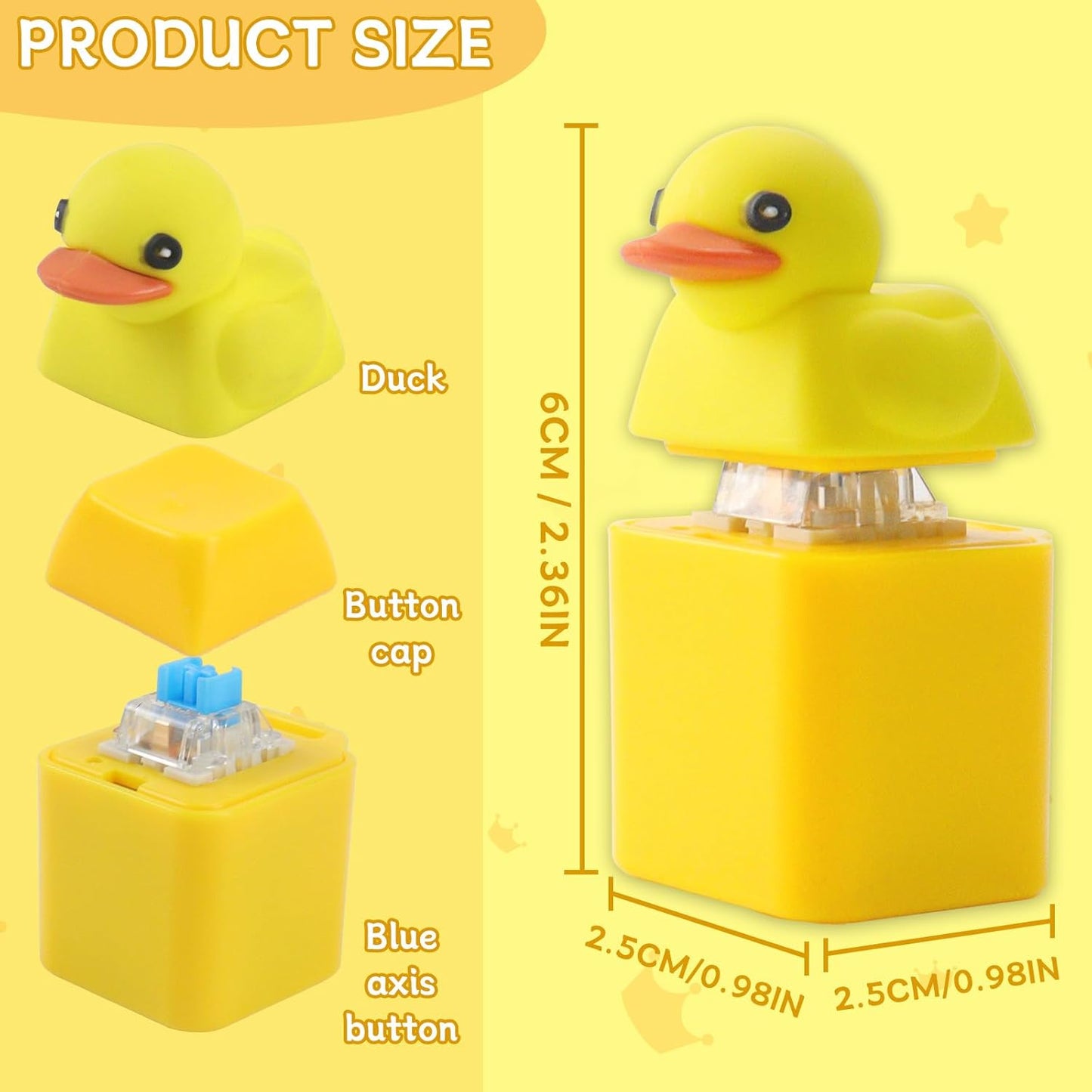 2pc Duck Quacking Fidget Toys Keychain, Ducky Caps Keychains Squeaky, Clicker Sensory Keychains