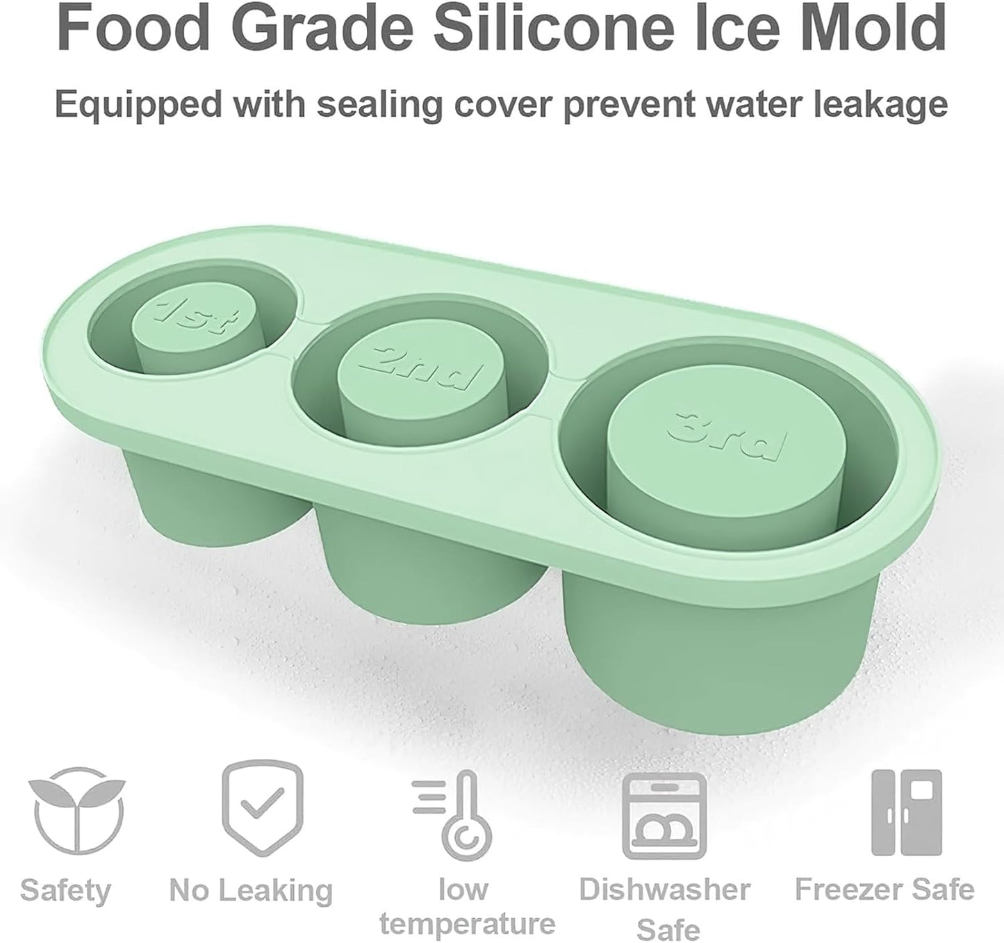 Ice Cube Tray for Stanley Cup, Ice Molds for Freezer 30-40 oz Ice Maker, 3 Sizes Silicone Ice Tray with Lid and Bin