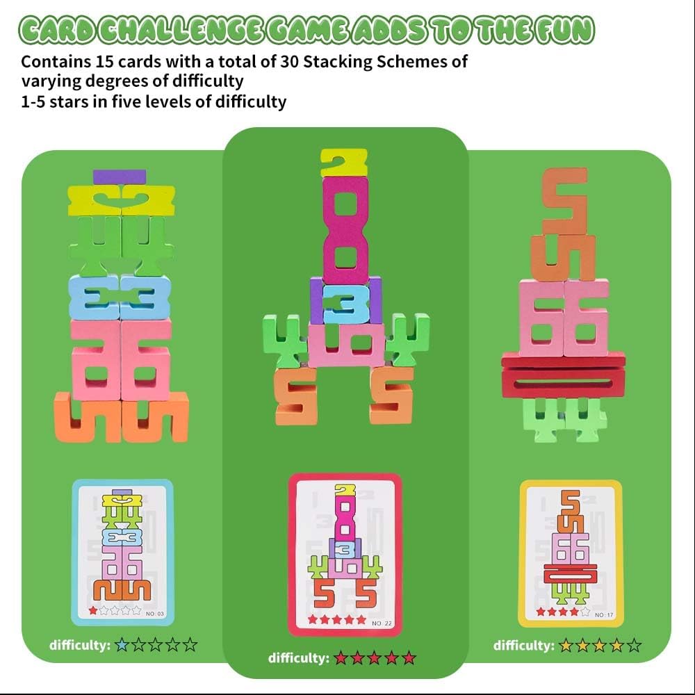 Wooden Number Building Blocks, 20Pcs Numbers, Math Learning Toys, 1-10 Building Blocks, Competition Toy, Wooden Blocks, Toys for Ages 8-13, Educational Gifts 