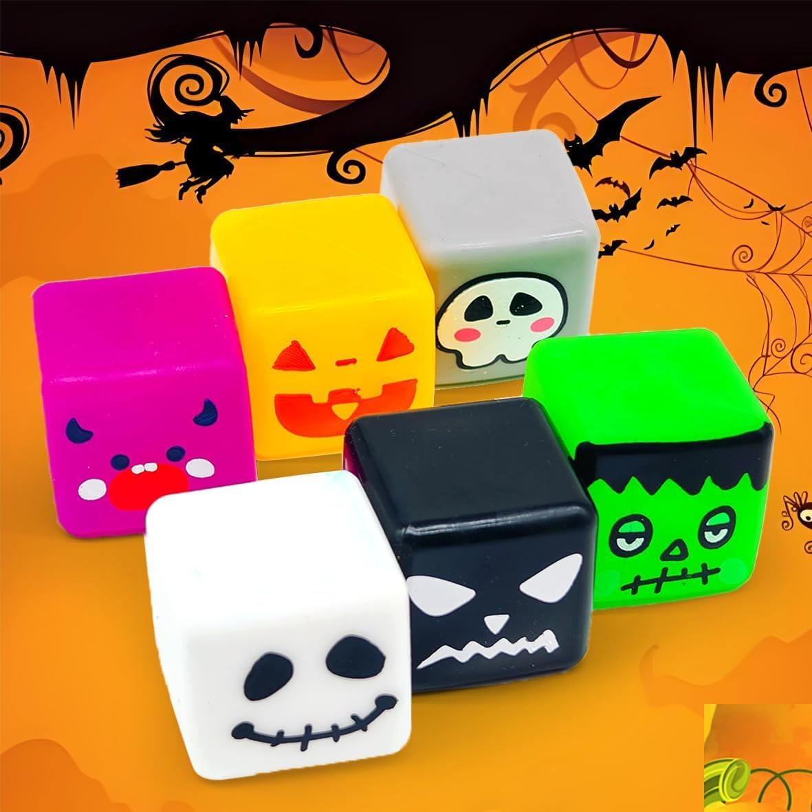 6 Pcs Halloween Squishies Fidget Toys Stress Cubes, Stress Balls Halloween Party Favors for Kids, School Classroom Prizes for Students, Hlalloween Goodie Bags Stuffers Gifts for Kids