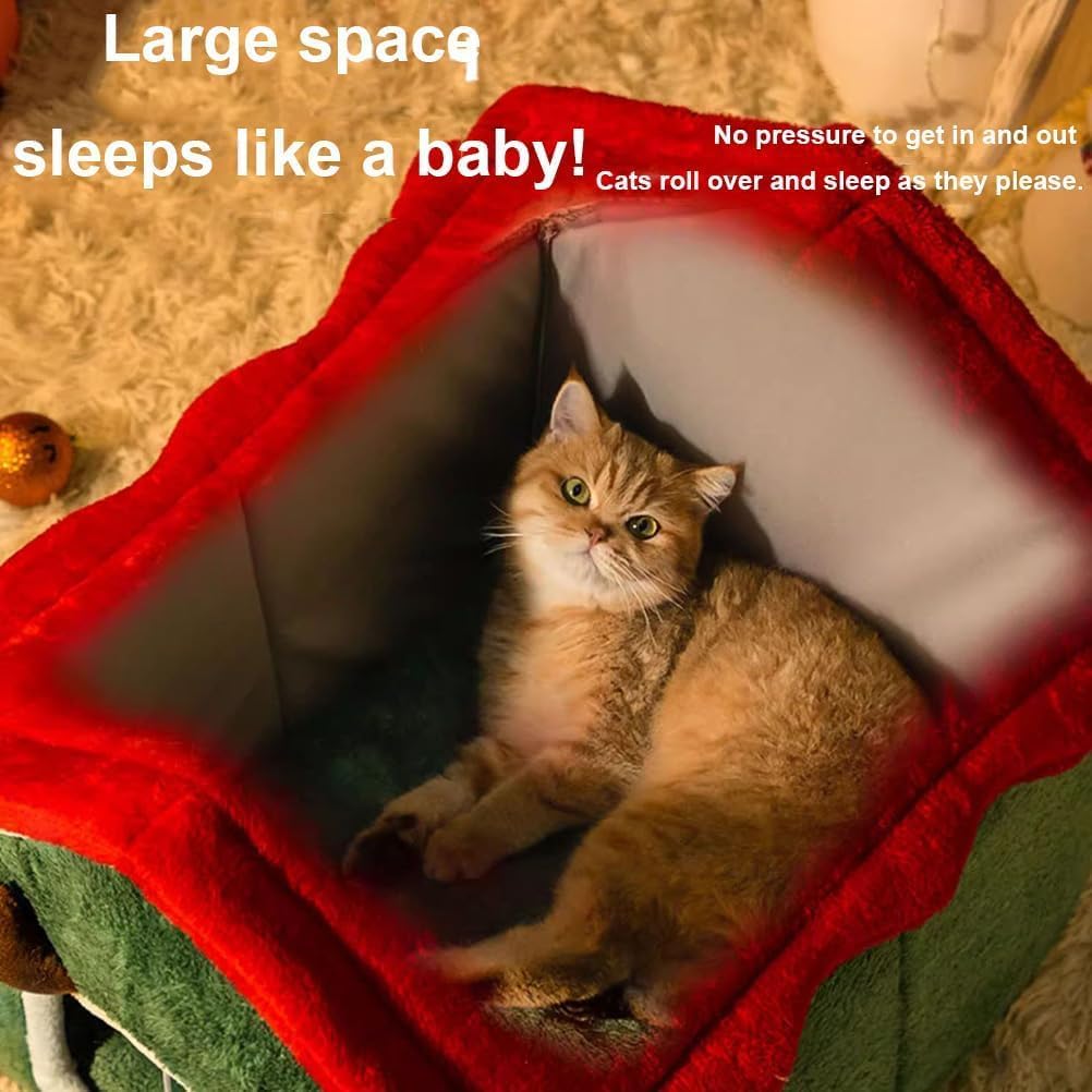 Christmas Cat House, 2025 New Cat House Can Accommodate 33lb, Warm Feral Cat Dog Shelter with Removable, Christmas Medium Pet Decorations