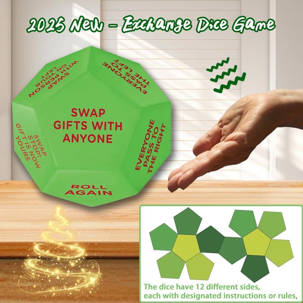 Santa Swap Gift Exchange Dice, 3*3in Exchange Gifts Family Game, Christmas Stockings Gift Exchange Dice Games