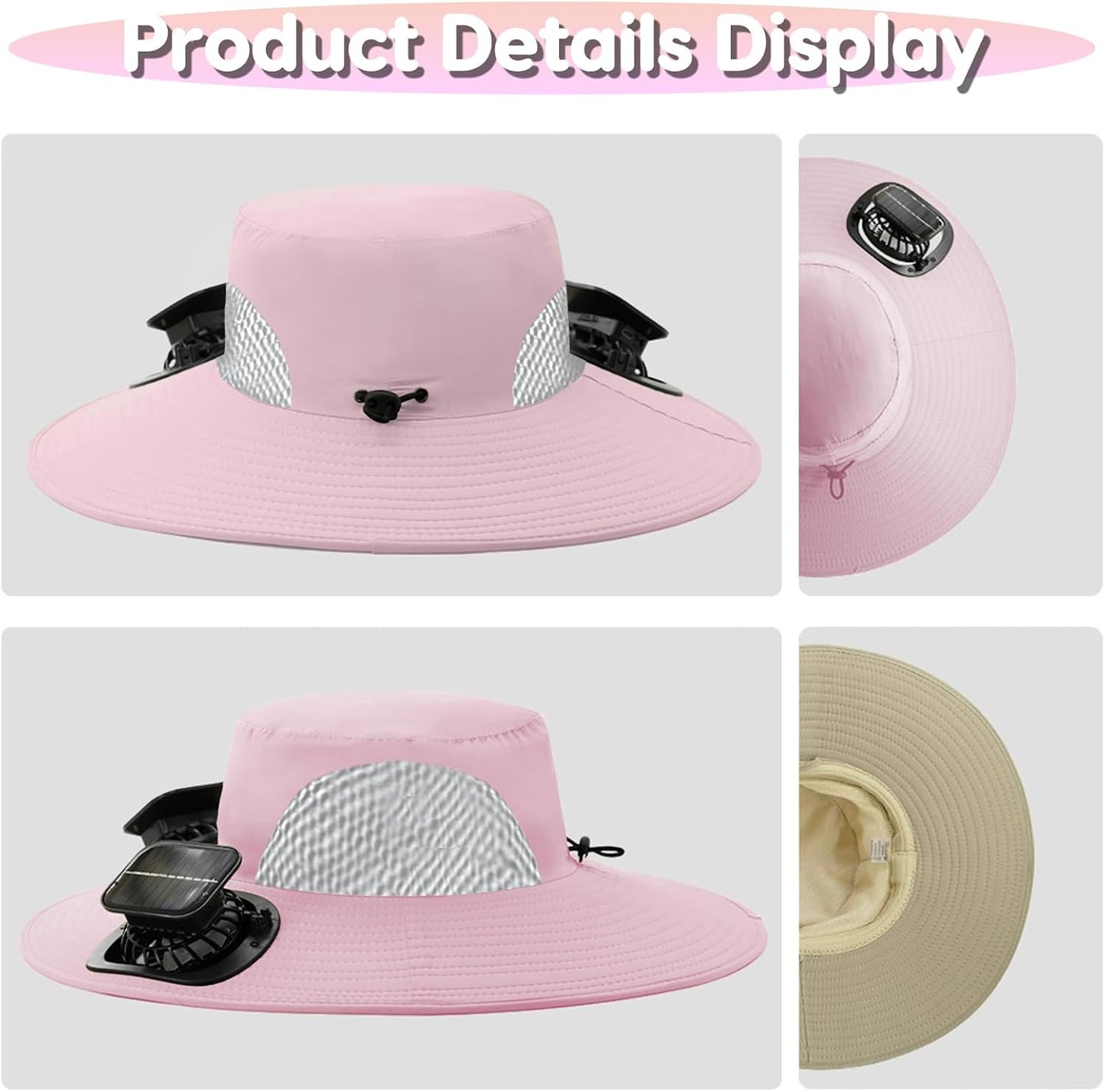 Solar Fan Hat, Wide Hat with 2 Solar Fan, Outdoor Beach Hiking Camping Fishing Hats for Men Women