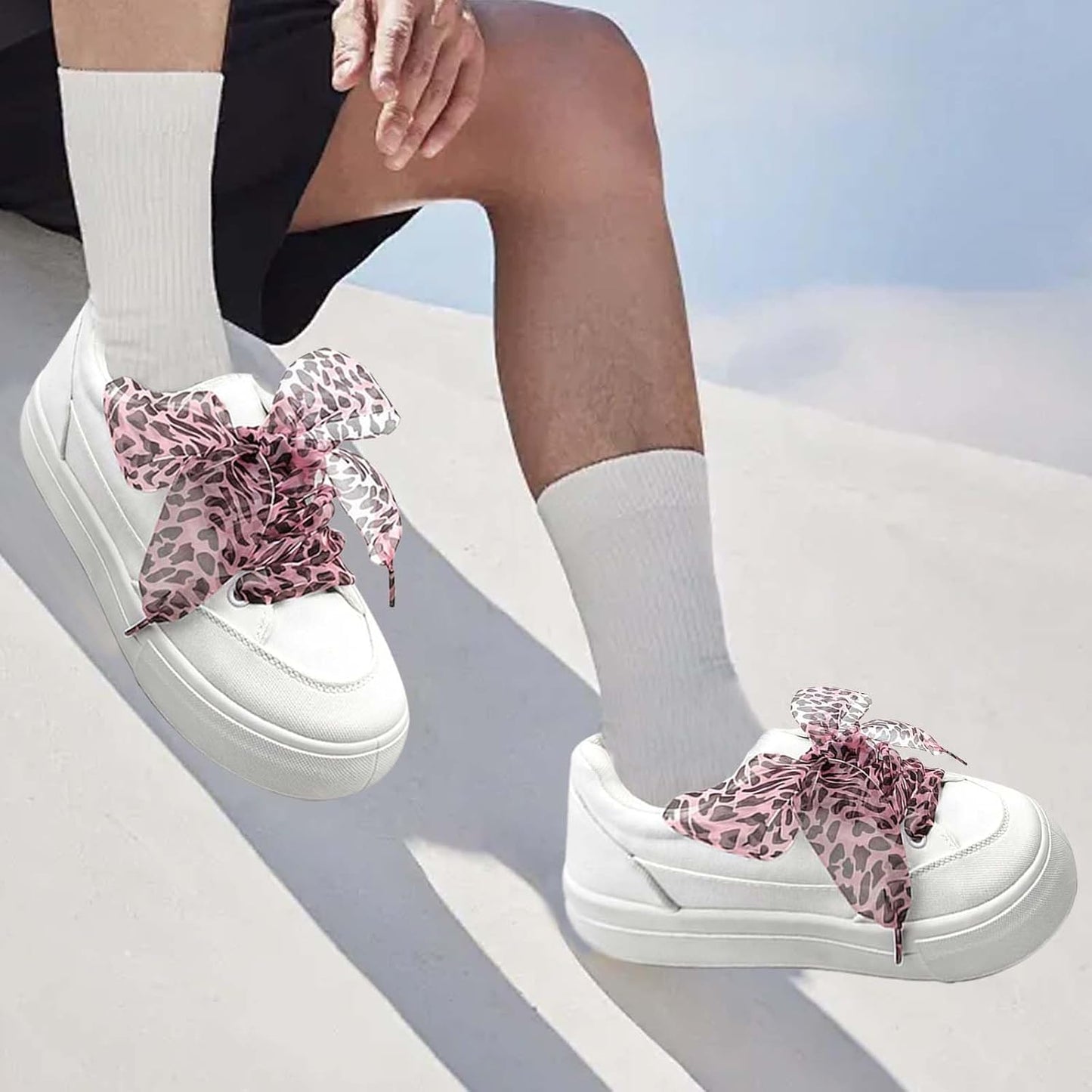 3 Pair Fashion Leopard Shoe Laces for Womens Sneakers, 4CM Wide Ribbon Shoelaces