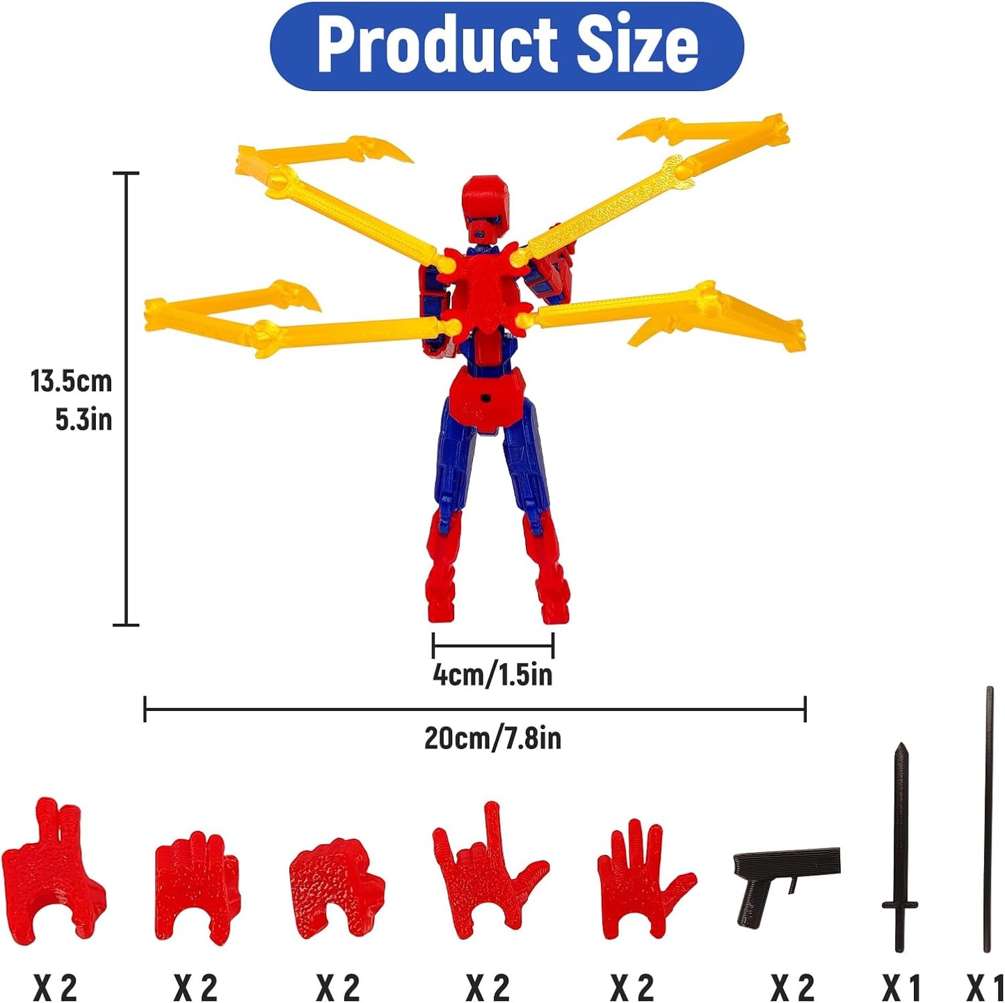(Assembly Completed) Action Figure, 3D Printed Robot Action Figure Spider Guy Multi-Jointed Movable with Changeable Claws and Hands, Super Hero Action Figures for Boys Desktop Decorations