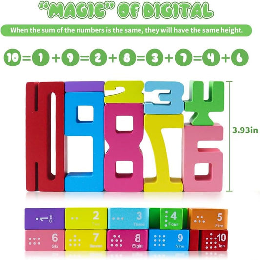 Wooden Number Building Blocks, 20Pcs Numbers, Math Learning Toys, 1-10 Building Blocks, Competition Toy, Wooden Blocks, Toys for Ages 8-13, Educational Gifts 