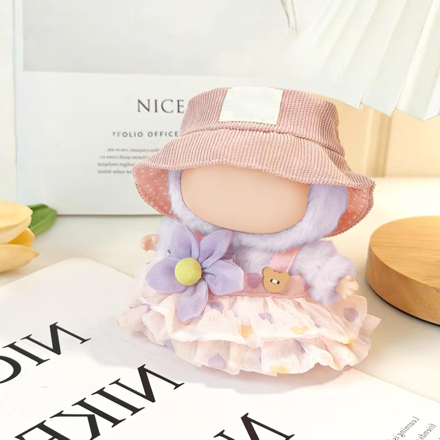 Pink Doll Clothes Compatible with 15cm & 17cm, 3 Piece Set Fashion Hat Skirt Flower Outfit Premium Cute Dress