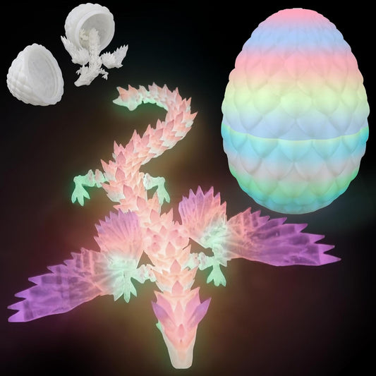 Flying Dragons Eggs, 3D Printed Dragon Egg with Articulated Wings Dragon Inside and with Glow in The Dark, Home Desktop Decor, Creative Ornaments, Easter Birthday Gifts for Kids