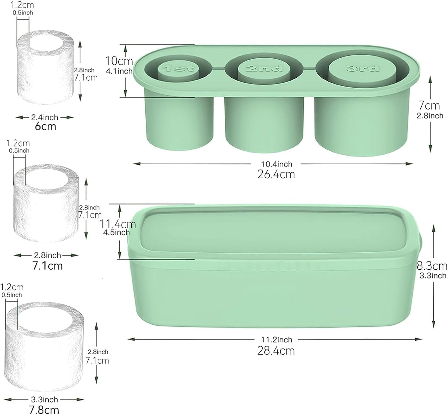 Ice Cube Tray for Stanley Cup, Ice Molds for Freezer 30-40 oz Ice Maker, 3 Sizes Silicone Ice Tray with Lid and Bin