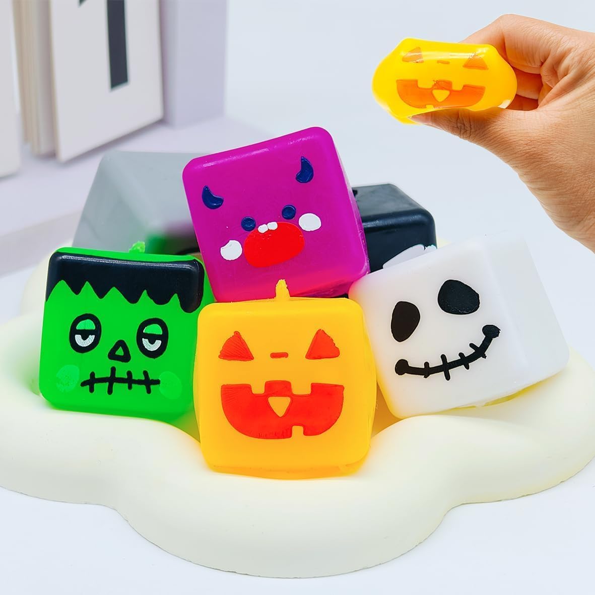 6 Pcs Halloween Squishies Fidget Toys Stress Cubes, Stress Balls Halloween Party Favors for Kids, School Classroom Prizes for Students, Hlalloween Goodie Bags Stuffers Gifts for Kids