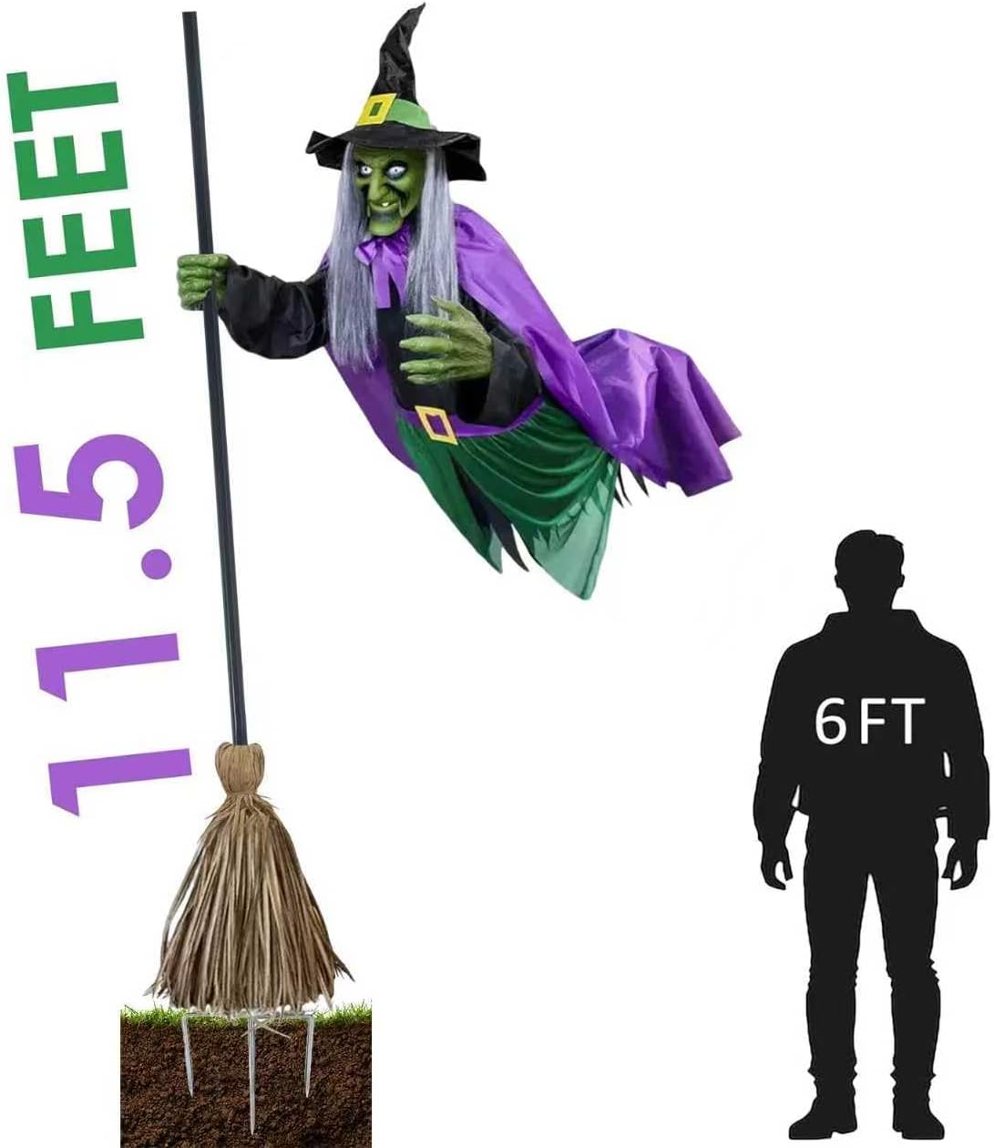 Halloween Decorations Outdoor - 11.5 Ft Animated Hovering Witch Animatronics - Sound & Touch Activated Sensor