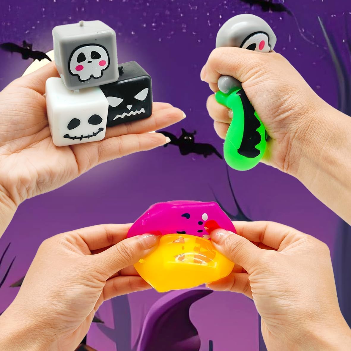 6 Pcs Halloween Squishies Fidget Toys Stress Cubes, Stress Balls Halloween Party Favors for Kids, School Classroom Prizes for Students, Hlalloween Goodie Bags Stuffers Gifts for Kids