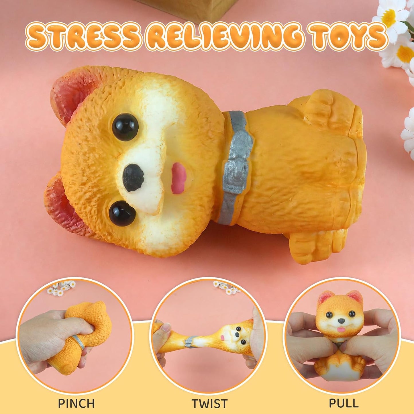 Pomeranian Stress Balls Fidget Toys for Kids Adults, Cute Squishies Dog Sensory Toys for Kids with Autism
