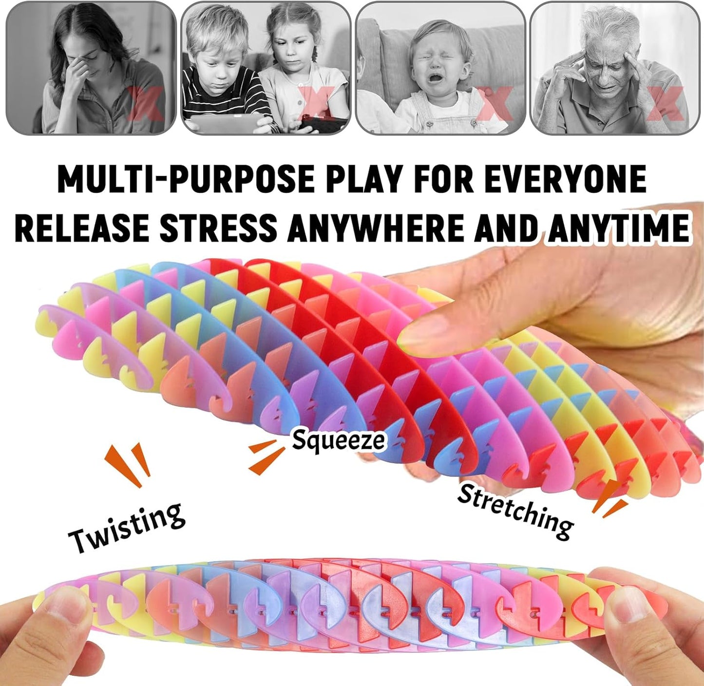 Fidget Worm Toy,Fidgets for Kids,Teens & Adults,12 Packs Popping Worm Stretchy Toys,Stress Relief Fidget Toys,Resistance Fidget Toy,Sensory Stress Relief Toy-Randomly Send Colors on The Picture
