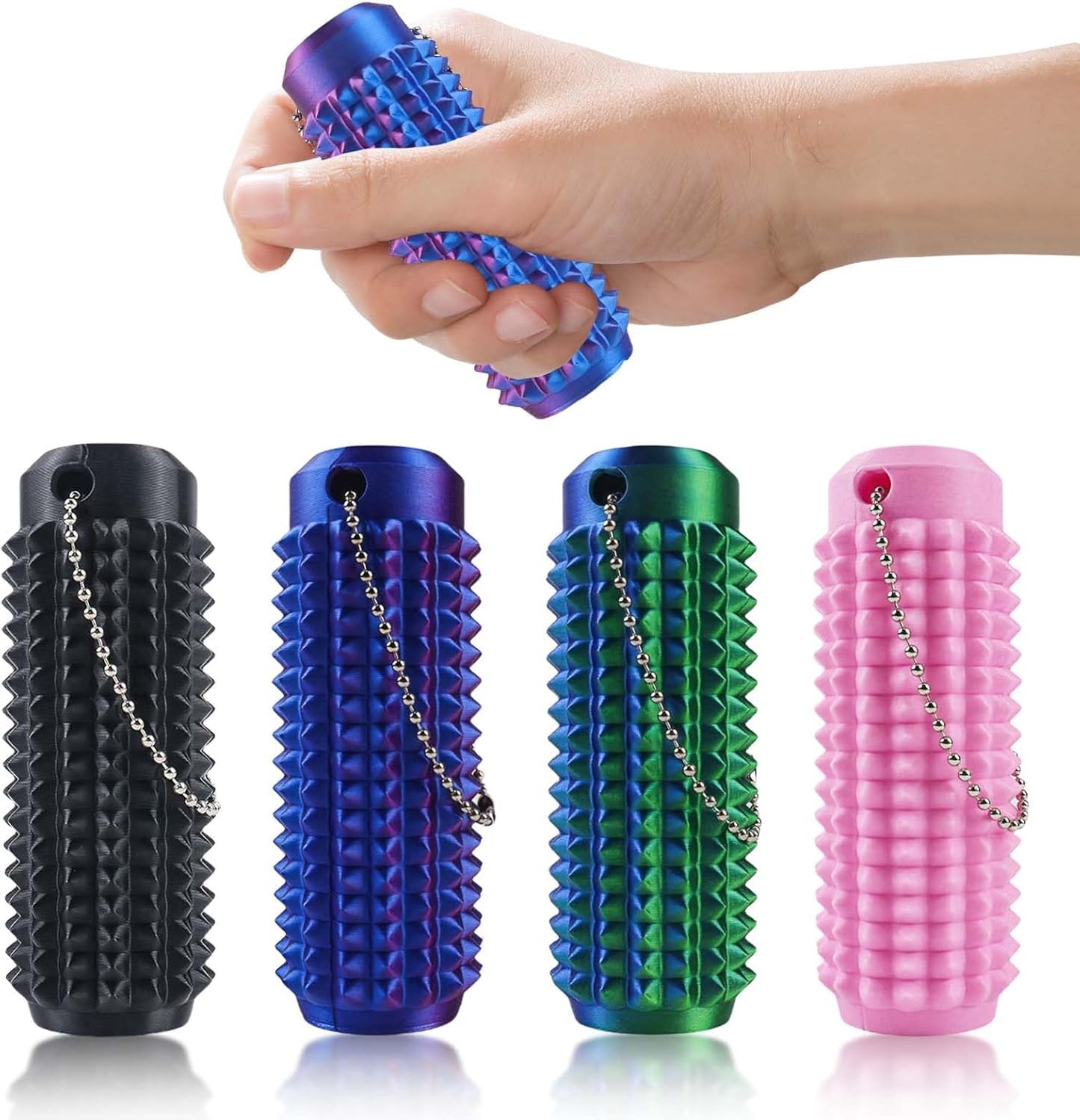 4 Pcs Pain Stim Fidget Keychain, 3D Printed Fidget Toys Spiky Grippie Sensory Stress Relief Toys, Novelty Gifts for Friends Family