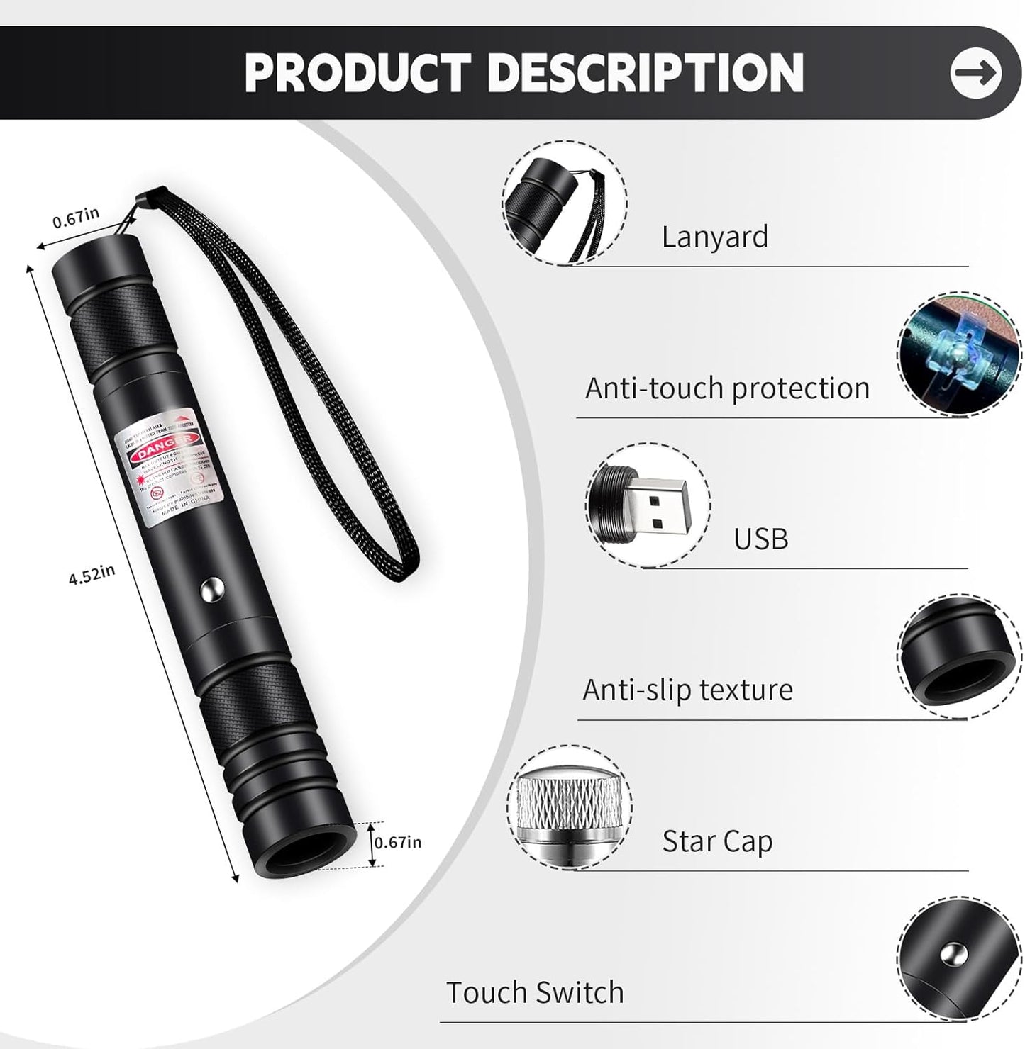 Laser Pointer High Power, Purple Laser Pointer Indicator Light, Long Range Lazer Pointer for Hiking, USB Charge-Purple