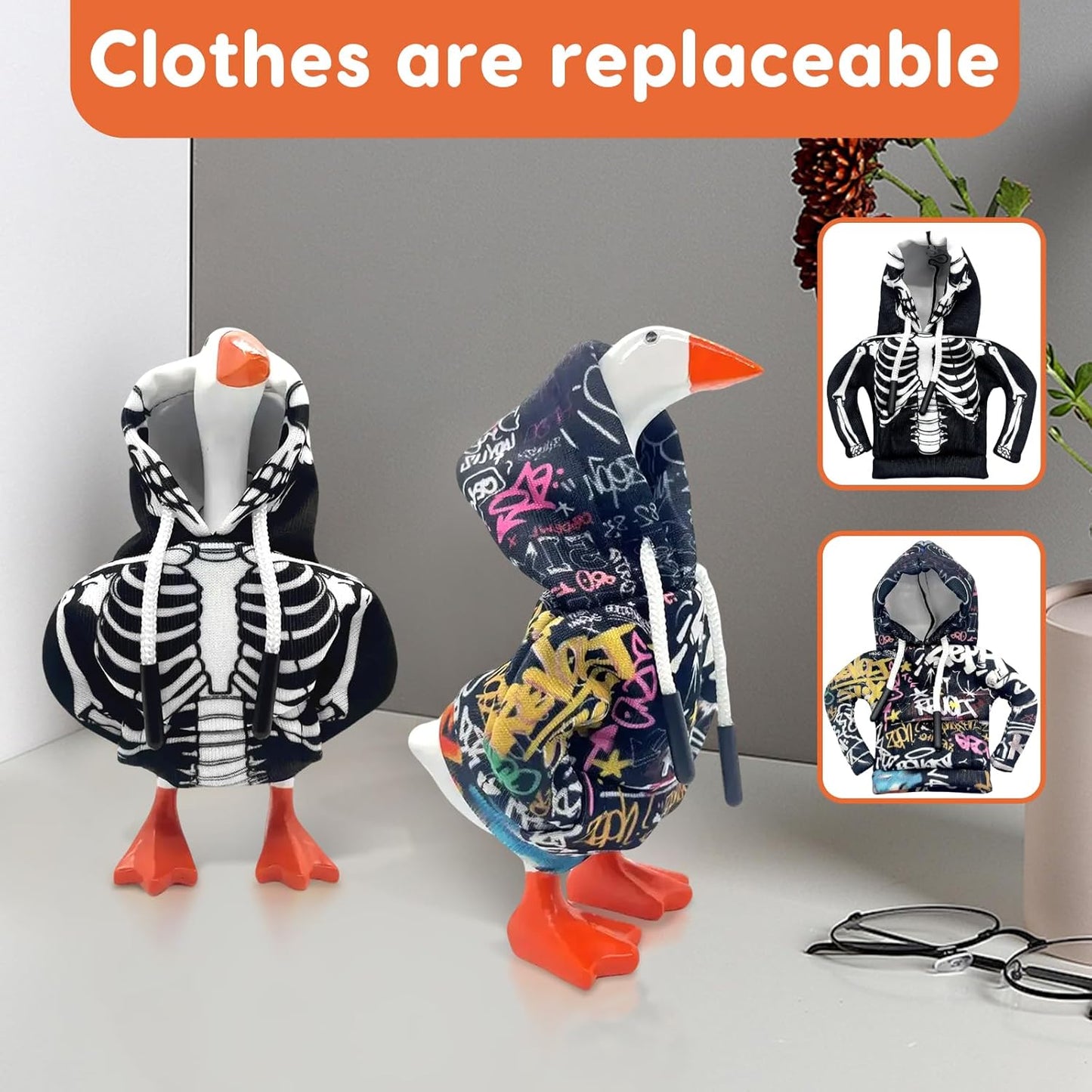 2 Pcs Halloween Mini Desk Goose Outfits 7 Inch Magnetic Silly Goose Statue Costume