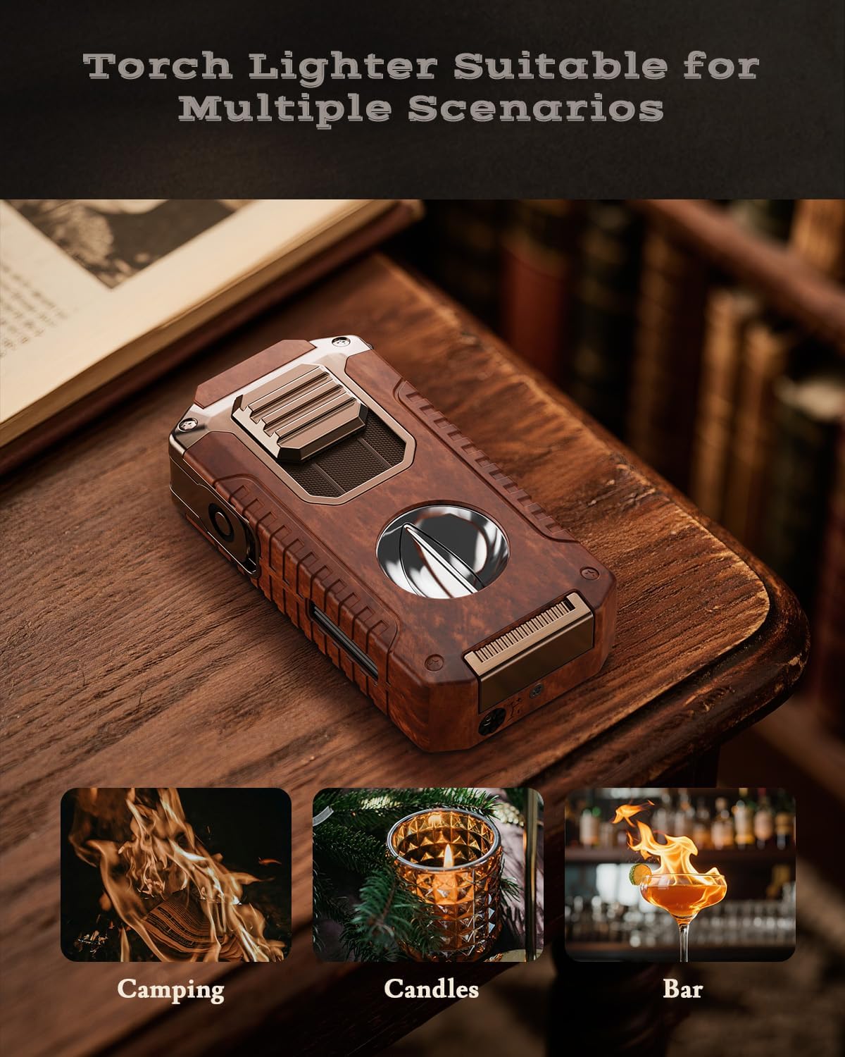 5-in-1 Torch Lighter with Cutter, Punch, Holder and Draw Enhancer Tool, Triple Windproof Jet Flame, Refillable Lighters with Accessories, Cool Lighter Gifts for Men, Butane Lighter for Candle, Travel