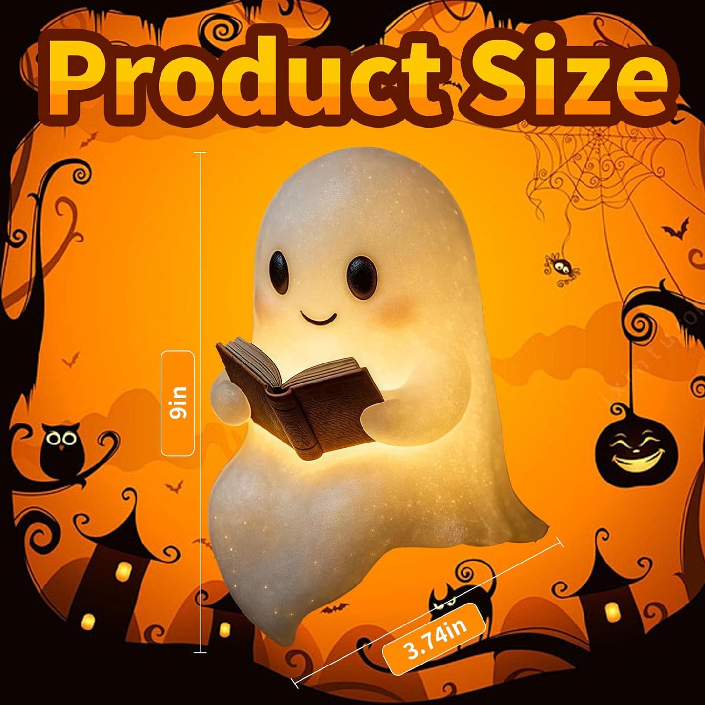 Halloween Ghost Reading Book Lamp, Funny Ghost Figurine Statue, Halloween Decoration