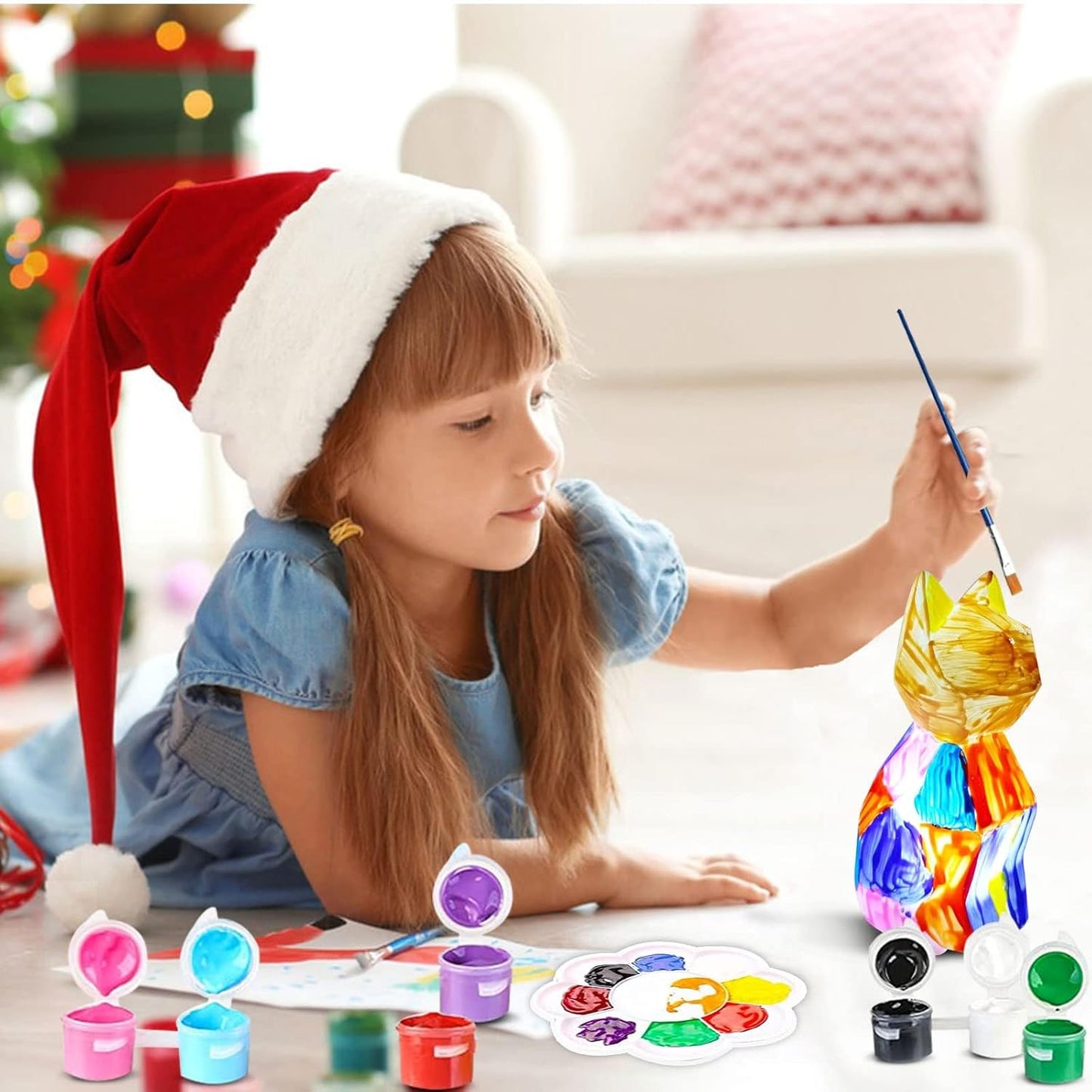 Paint Your Own Cat Lamp Art Kit, DIY Geometric Cat Lamp Night Light, Animals Toys Night Light