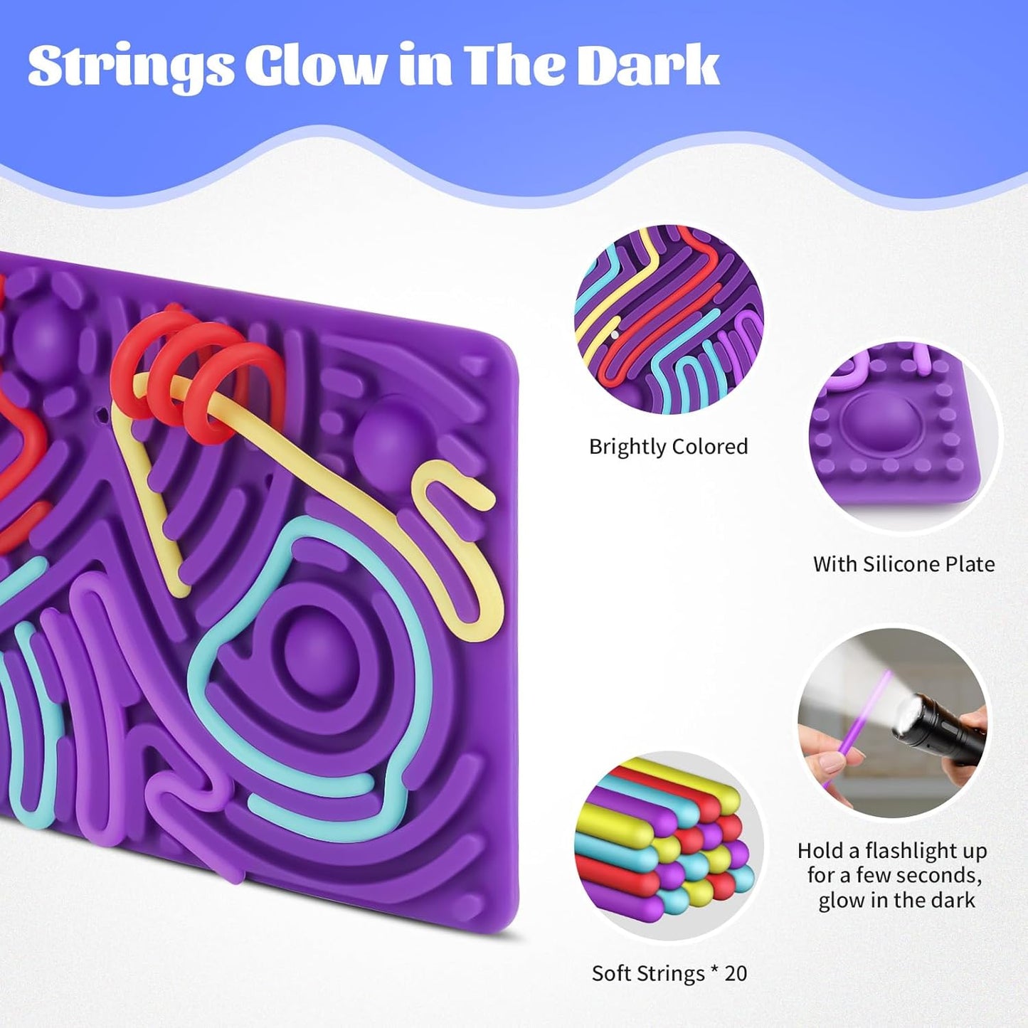 Sensory Activity Board, Silicone Sensory Toys for Kids with Autism, Glow in The Dark Fidget Toy for Anxiety