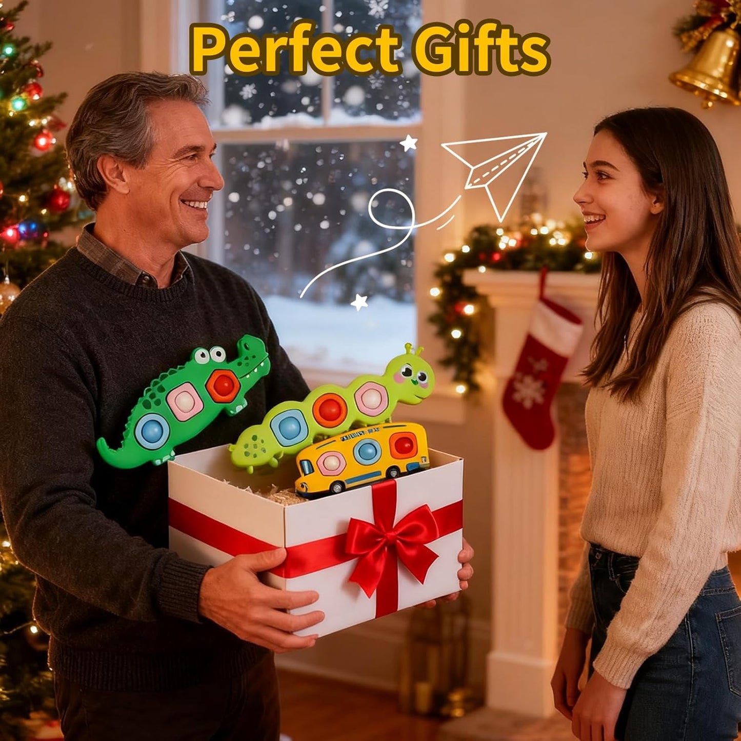 3 Pcs Fidget Popper Sensory Toys, Airplane Travel Toys Pop Fidget Toys Essential Activities, Autism Christmas Classroom Gifts