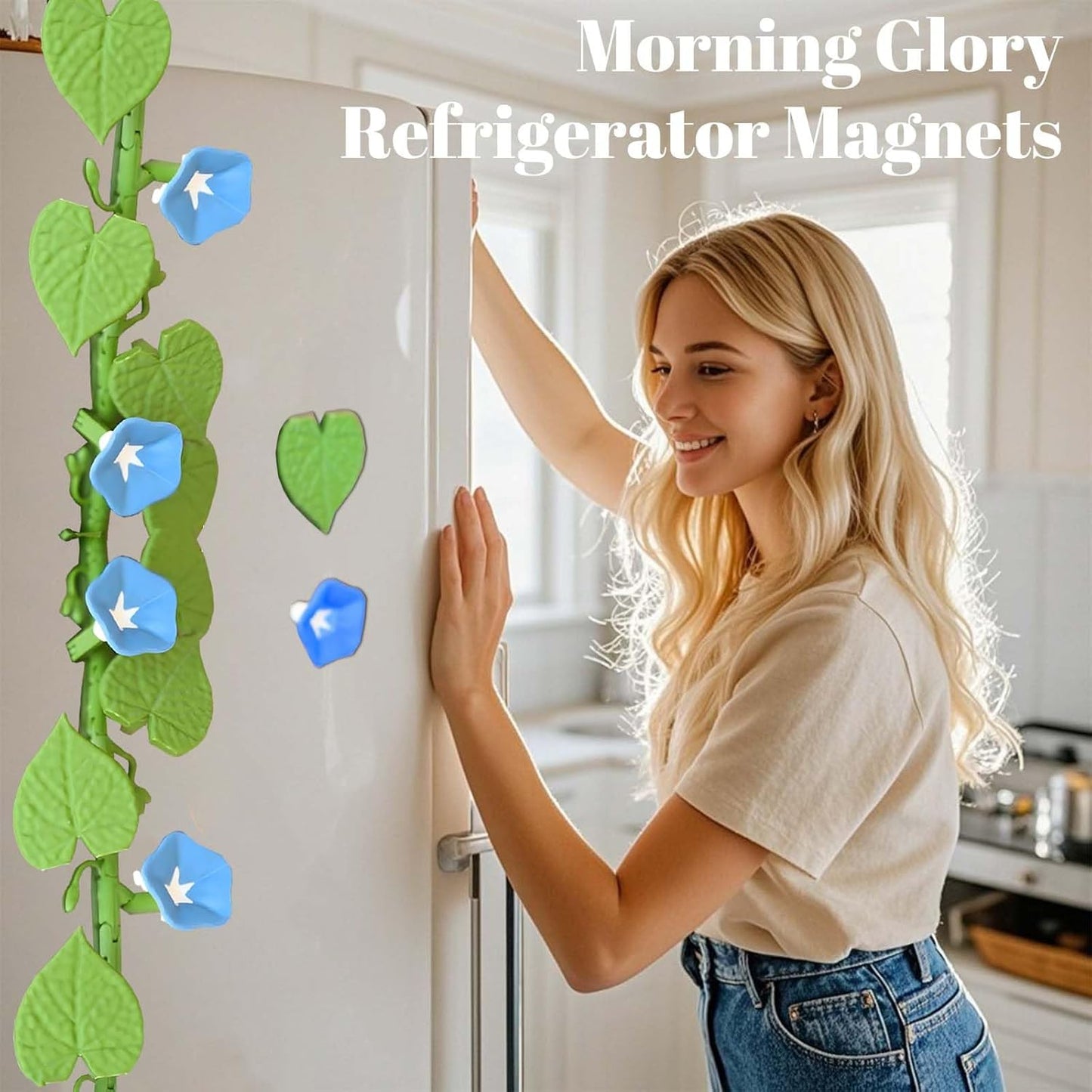 Morning Glory Refrigerator Magnets – 3D Printed Climbing Vine Plant, DIY Decorative Fridge Magnets for Kitchen Office, Articulating Stems (2)
