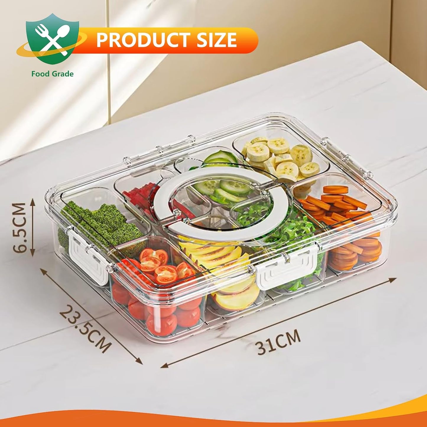 Snackle Box Container, Portable Snack Containers Box 8 Compartment Divided Serving Tray with Lid and Handle