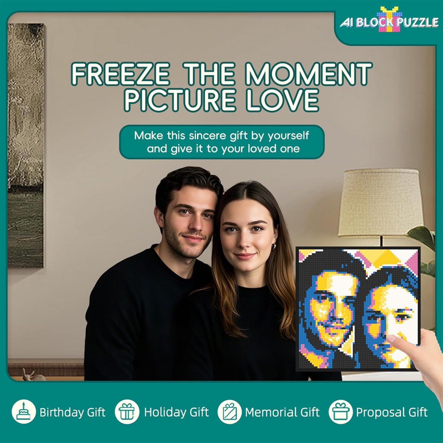 New DIY Puzzle AI Customized Photo Album Personalized Brick Art Kit with Hammer, 4000+ Pixel Block Puzzles