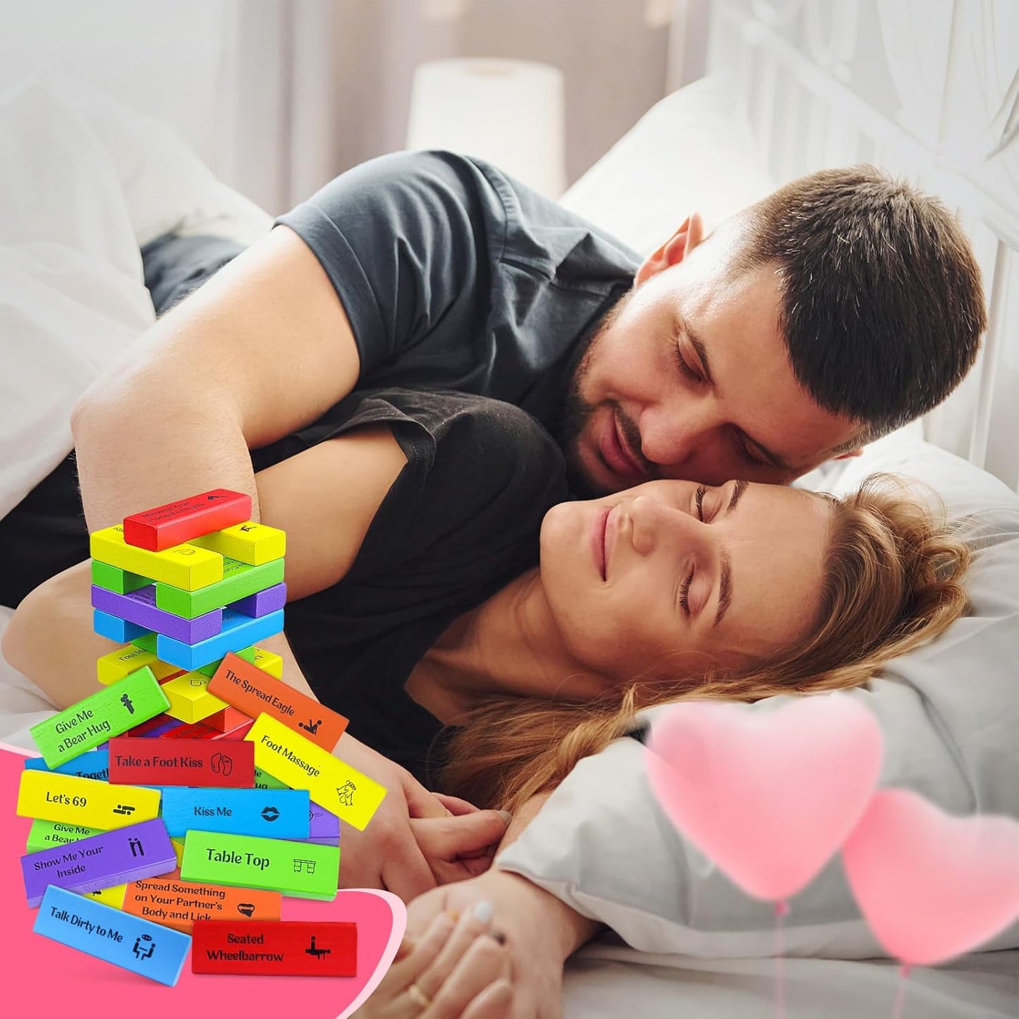 48Pcs Super Naughty Block Tower Game, Valentine Tumbling Tower Stacking Blocks Game, Couples Games