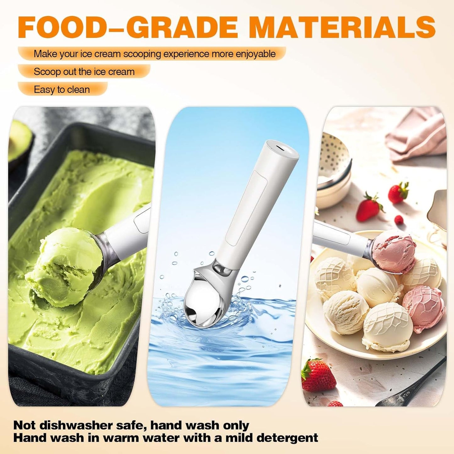 Heated Ice Cream Scoop, Waterproof Electric Ice Cream Scoop for Hard Ice Cream, Rechargeable with LED Display, Heats to 158°F for Dessert Shops, Homes Kitchen Gadgets