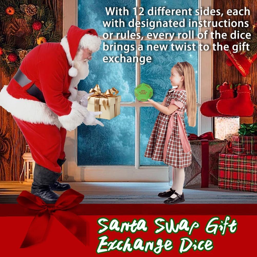 Santa Swap Gift Exchange Dice, 3*3in Exchange Gifts Family Game, Christmas Stockings Gift Exchange Dice Games