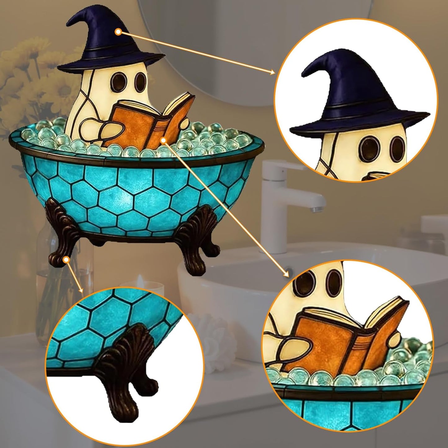 Halloween Ghost Bubble Bath Lamp, Cute Bathtub Ghost Night Lights for Halloween Decor, Reading Books Nightlight