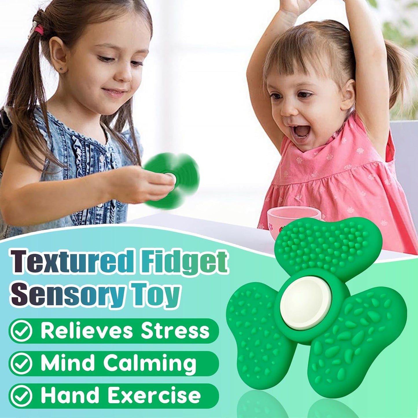 Fidget Spinners for Kids, Trefoil Fidget Toys Adults Sensory Stone, Green Textured Worry Stone Boys Girls, Office Desk Sensory Toy Halloween Party Classroom Prize Gifts