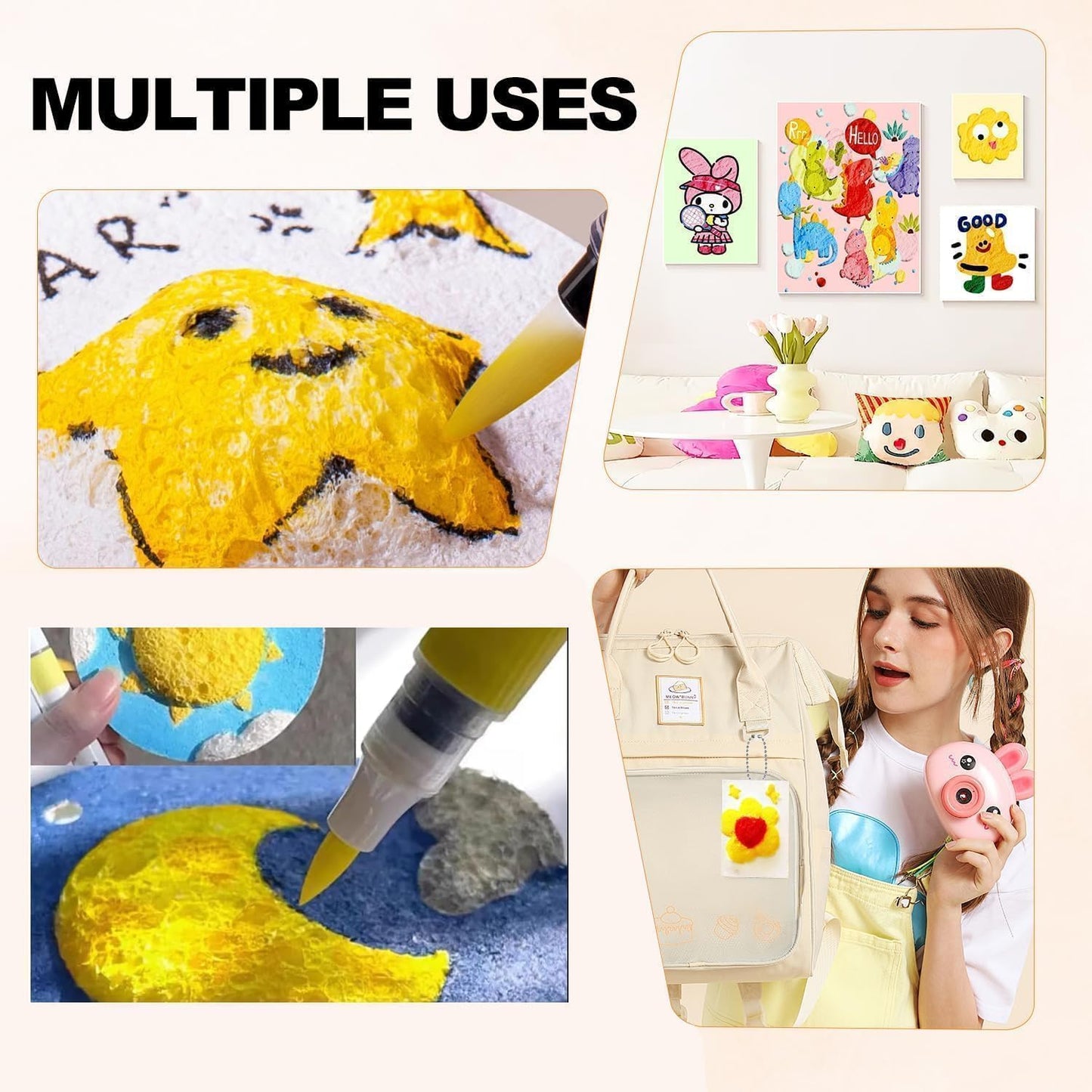 Magic Puffy Paint, 3D Drawing Magic Canvas Sponge, Puffy Popcorn Drawing Texture Painting Kit, DIY Bubble Drawing Pens Art Supplies