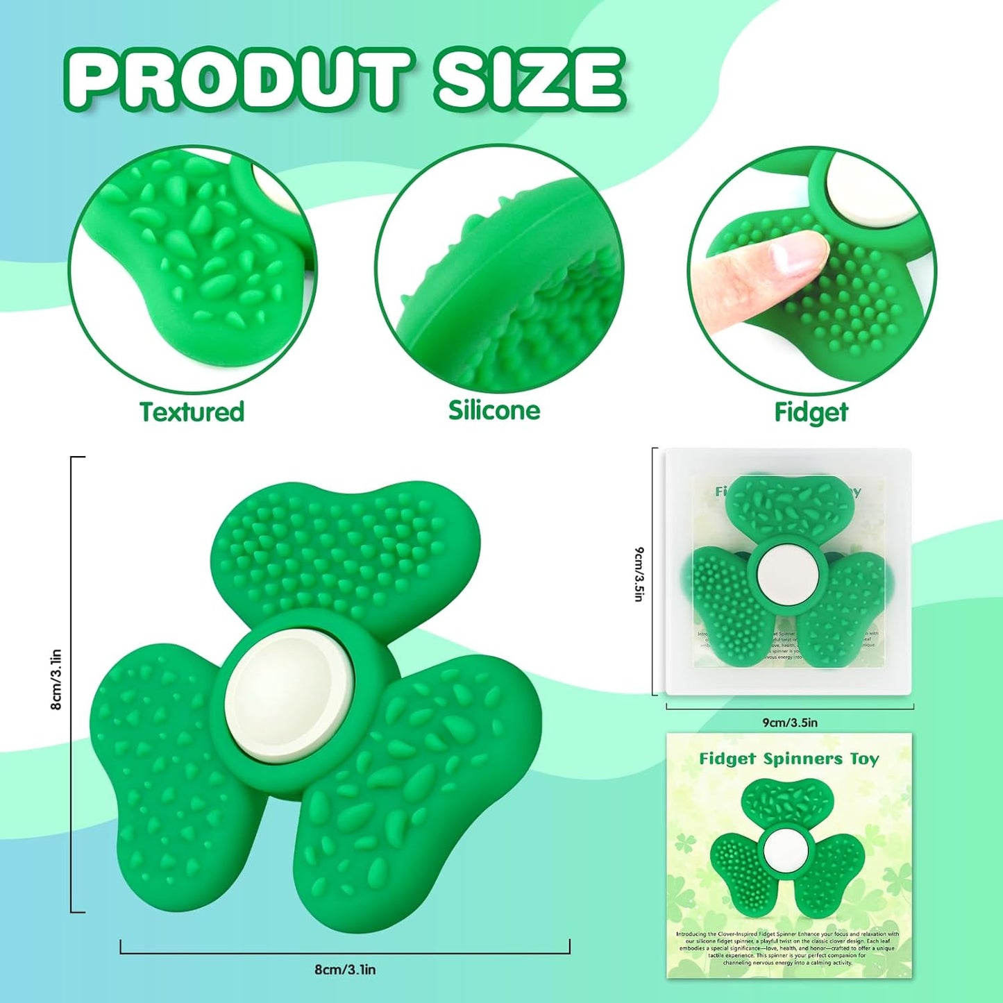 Fidget Spinners for Kids, Trefoil Fidget Toys Adults Sensory Stone, Green Textured Worry Stone Boys Girls, Office Desk Sensory Toy Halloween Party Classroom Prize Gifts