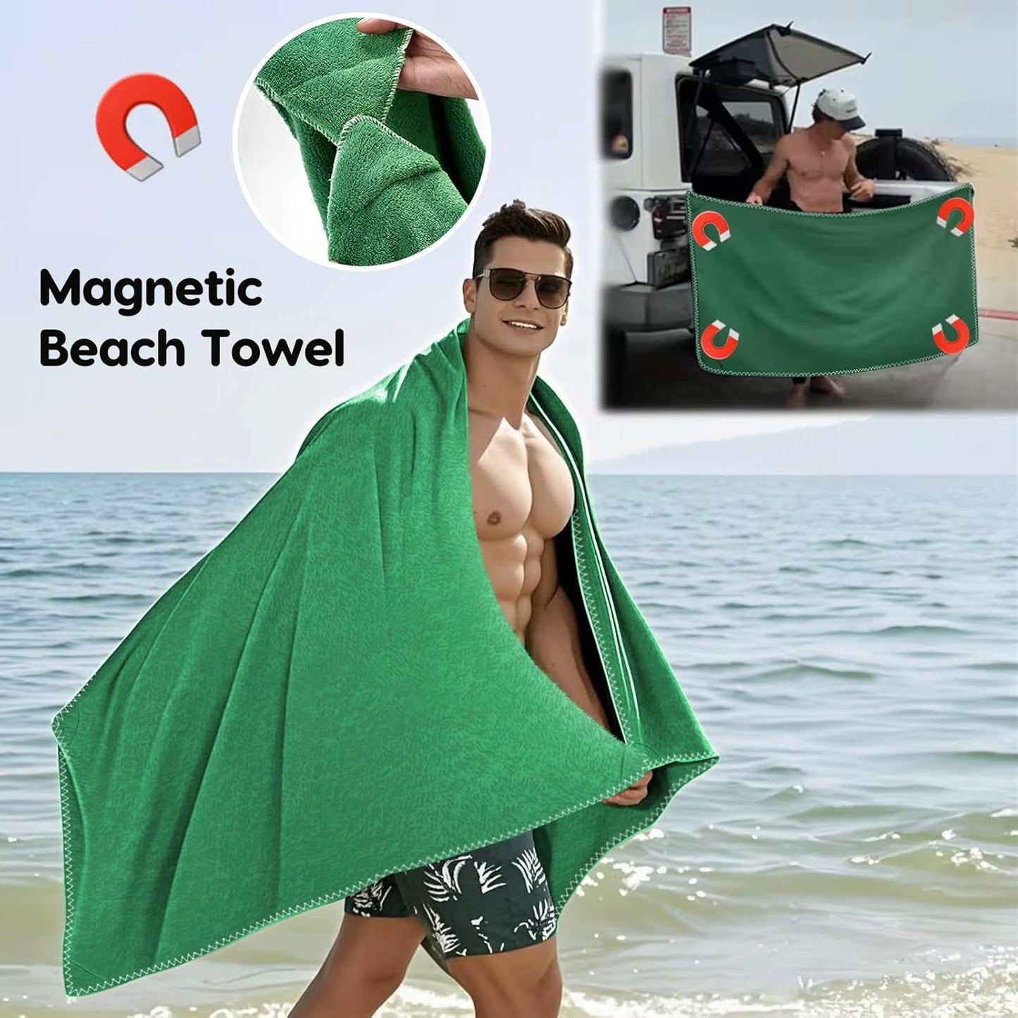 Outdoor Magnetic Beach Towel, 27x66 Inches Bath Towel, Quick Dry Beach Towels for Swimming Camping Beach