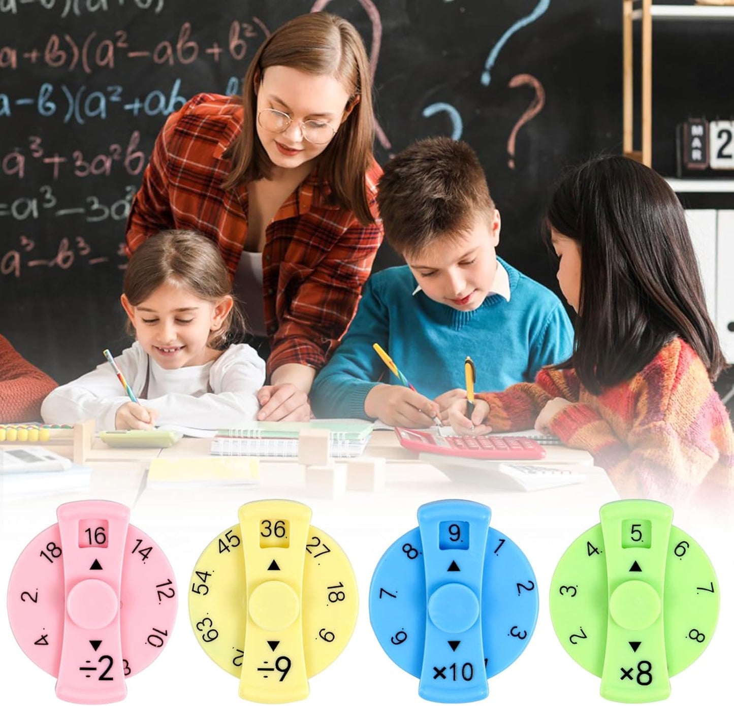 9 Pcs Math Fidget Spinners, Math Fidget Toy for Kids, Learn Multiplication and Division with The Math Spinners