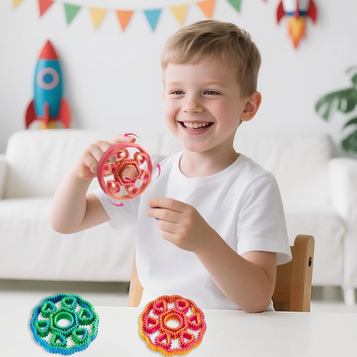 2pc Fidget Spinners, 3D Printed Fidget Ring Toys, Magic Pizza Fidget Toys, Gyroscope Toy, Party Favors